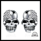 Boucles D’oreilles Tête de Mort Strass Argentées