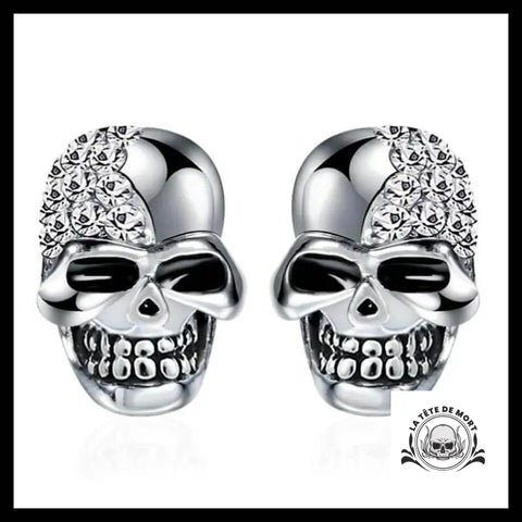 Boucles D’oreilles Tête de Mort Strass Argentées
