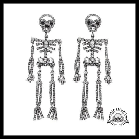 Boucles D’oreilles Tête de Mort Strass Cristal