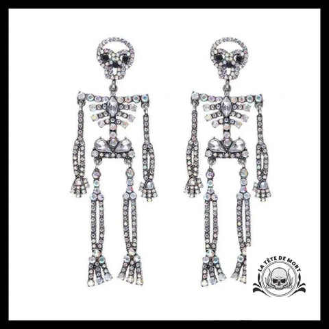 Boucles D’oreilles Tête de Mort Strass Irisés