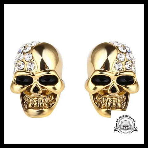 Boucles D’oreilles Tête de Mort Strass Or