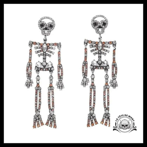 Boucles D’oreilles Tête de Mort Strass Orange