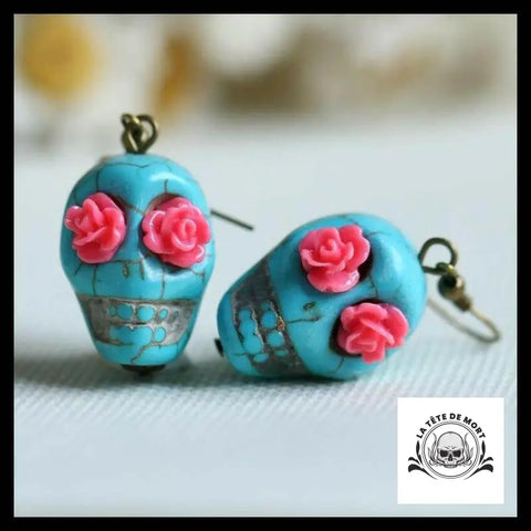 Boucles D’oreilles Tête de Mort Turquoise