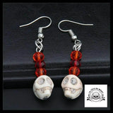 Boucles D’oreilles Têtes de Mort Rouges et Blanches