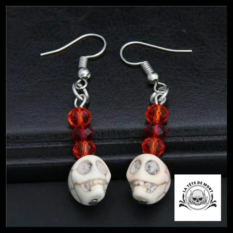 Boucles D’oreilles Têtes de Mort Rouges et Blanches