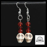 Boucles D’oreilles Têtes de Mort Rouges et Blanches
