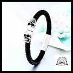 Bracelet Tête de Mort en Cuir et Acier Inoxydable