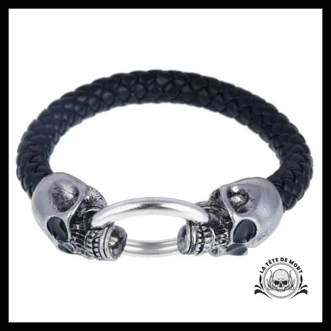Bracelet Tête de Mort en Cuir et Acier Inoxydable