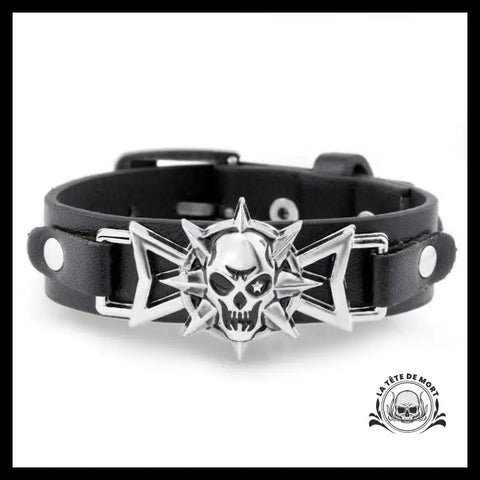 Bracelet Tête de Mort Gothique/punk en Cuir