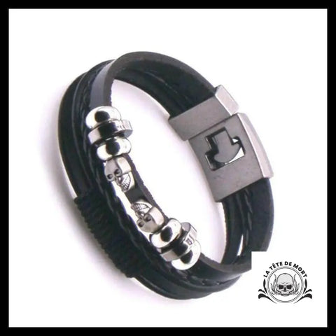 Bracelet Tête de Mort Lanière en Cuir