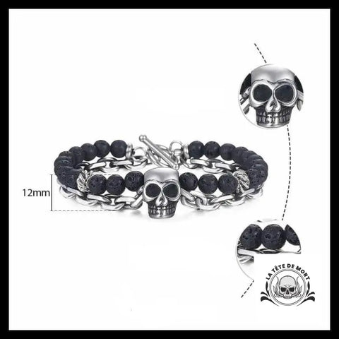 Bracelet Tête de Mort Pierre Volcanique