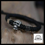 Bracelet Tête de Mort Tissé en Argent