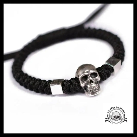 Bracelet Tête de Mort Tissé en Argent