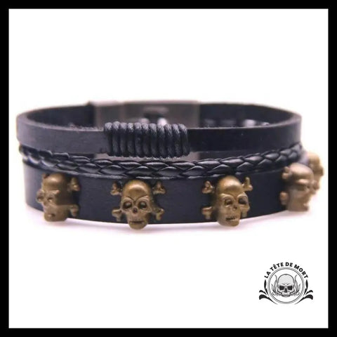 Bracelet Tête de Mort Tresse en Cuir