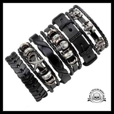Bracelets Tête de Mort en Cuir (set 6 Bracelets)