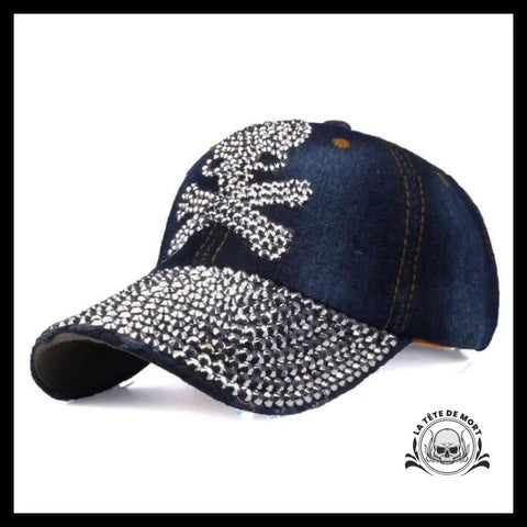 Casquette Tête de Mort Baseball Strass Jean