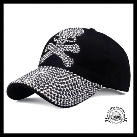 Casquette Tête de Mort Baseball Strass Noire