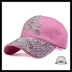 Casquette Tête de Mort Baseball Strass Rose