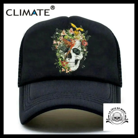 Casquette Tête de Mort Cascade Fleurs