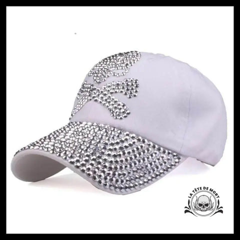 Casquette Tête de Mort Strass Blanche