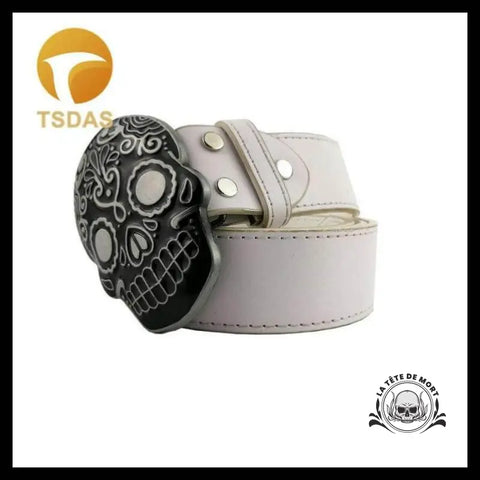 Ceinture Tête de Mort Crâne Mexicain Blanche