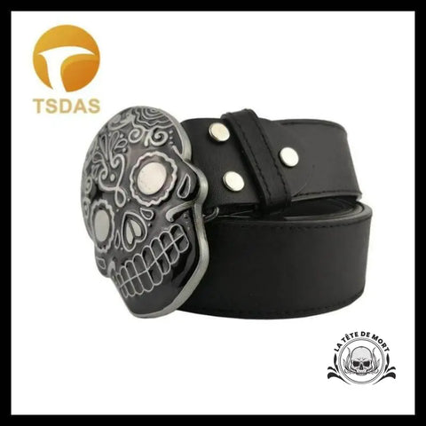 Ceinture Tête de Mort Crâne Mexicain Noire Lisse