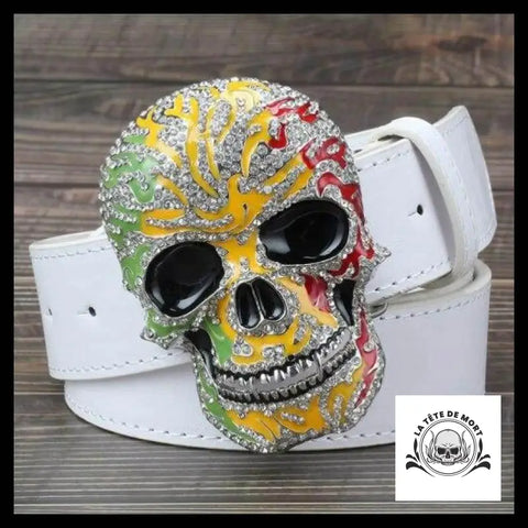 Ceinture Tête de Mort Effet Diamant Blanche