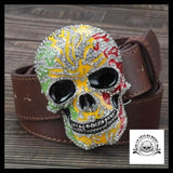 Ceinture Tête de Mort Effet Diamant Marron