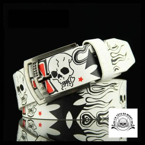 Ceinture Tête de Mort Flamme Blanche
