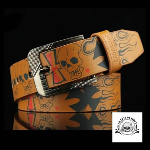 Ceinture Tête de Mort Flamme Cafe