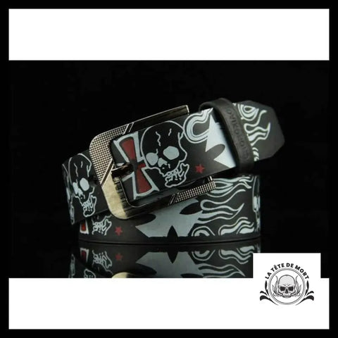 Ceinture Tête de Mort Flamme Noire