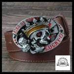 Ceinture Tête de Mort Roi Du Poker Marron