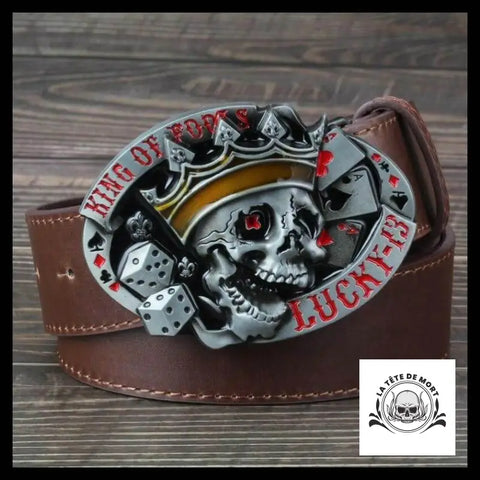 Ceinture Tête de Mort Roi Du Poker Marron
