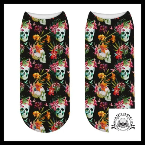 Chaussette Crâne Fleuri