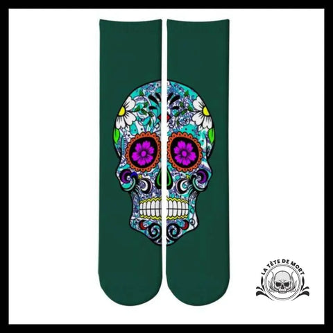 Chaussettes Tête de Mort Calavera Pâquerettes