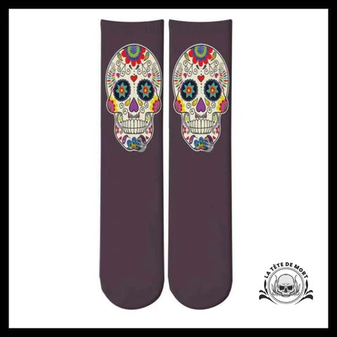 Chaussettes Tête de Mort Calavera Prune