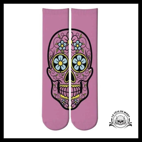Chaussettes Tête de Mort Calavera Rose Bonbon