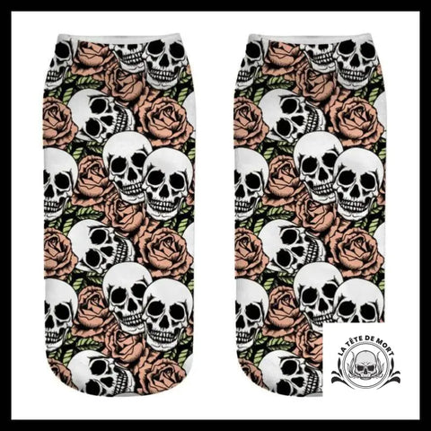 Chaussettes Tête de Mort Fleurs Roses