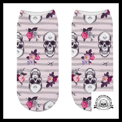 Chaussettes Tête de Mort Rayures Rose