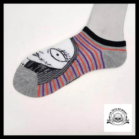 Chaussettes Tête de Mort Sally Rayures Orange et Violet