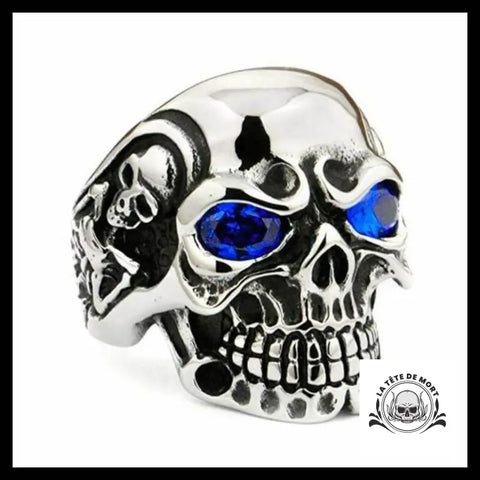 Chevalière Tête de Mort Diamant Bleu
