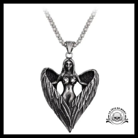 Collier Tête de Mort Ailes Ange Noir