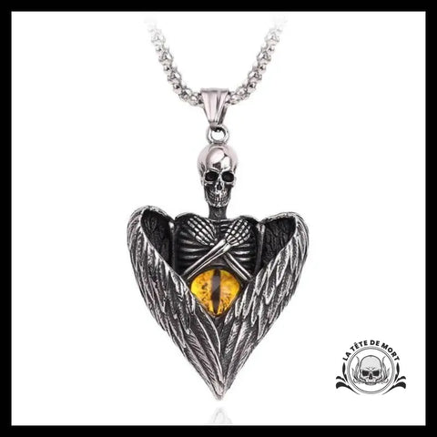 Collier Tête de Mort Ailes Ange Yeux Noirs