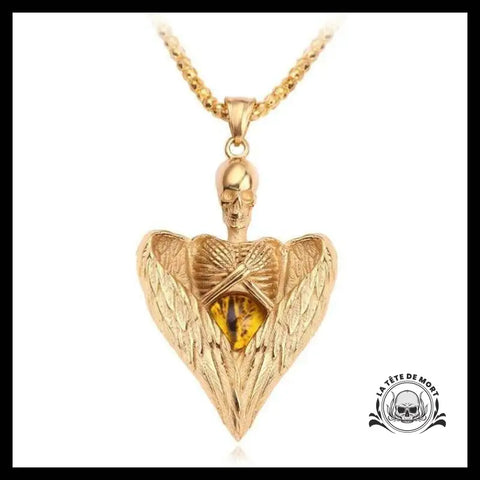 Collier Tête de Mort Ailes Dorees