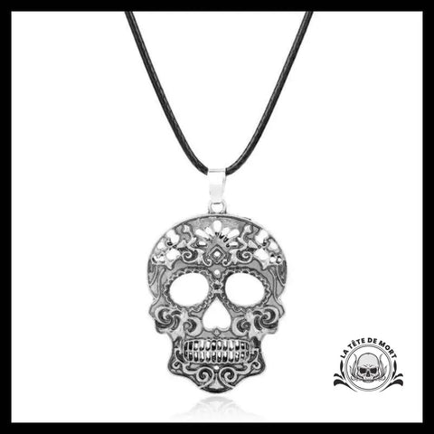 Collier Tête de Mort Charme Mexicain Argente