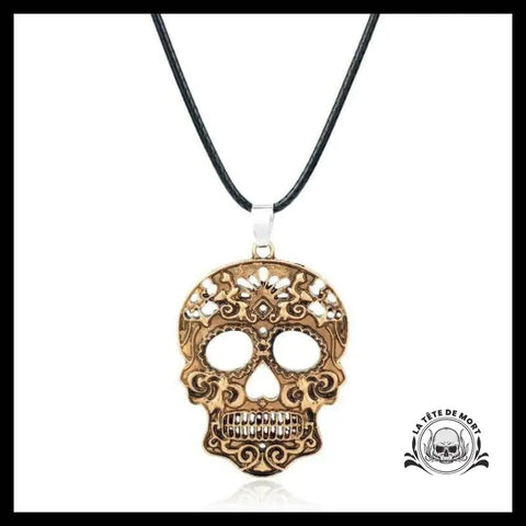 Collier Tête de Mort Charme Mexicain Dore