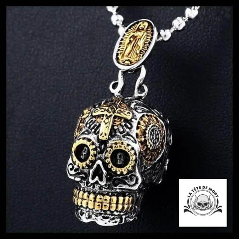 Collier Tête de Mort Crâne Dore