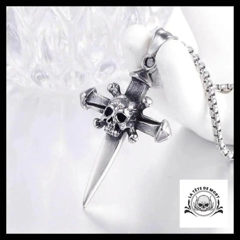 Collier Tête de Mort Dague Argentee
