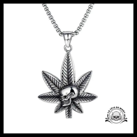 Collier Tête de Mort Feuille Cannabis