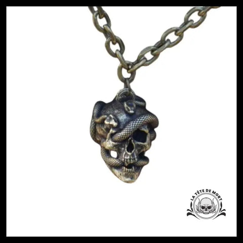 Collier Tête de Mort Serpent Bronze